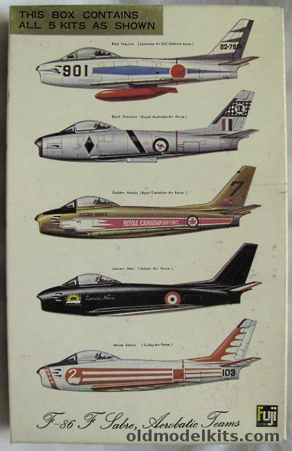 Fuji 1/100 Five F-86F Sabre Kits / Blue Impulse Japan / Black Diamonds RAAF / Golden Hawks RCAF / Lanceri Neri Italy / White Swans Turkey, 009-300 plastic model kit